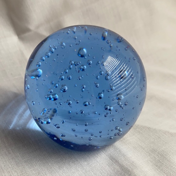 Blue Art Glass Paperweight bubbles